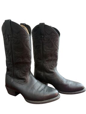 Ariat Heritage R Toe Mens 7.5EE Womens 9-9.5W Black Leather Cowboy Western Boots